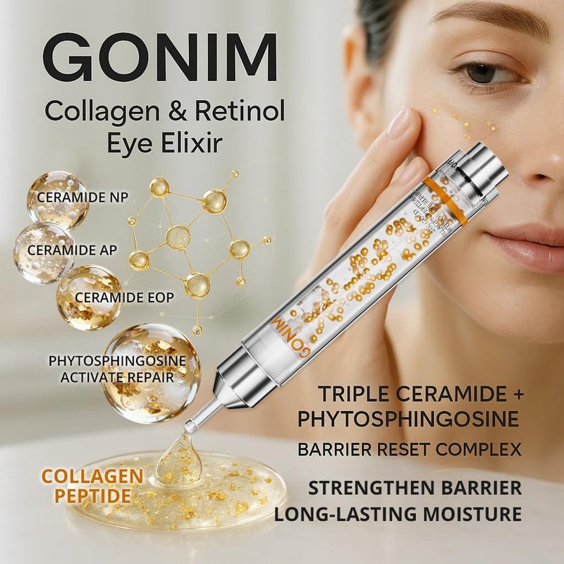 GONIM Eye Serum with Caffeine, Niacinamide, Collagen Peptides & Retinol Eye Cream for Fine Lines, Dark Circles and Puffiness, Anti Aging, Reduce Wrinkles, Uneven Skin Tone, Hydrating Gel Base,10ml - Image 3